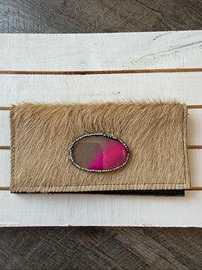 Keep It Gypsy Pink Stone Haircalf Clutch Wallet